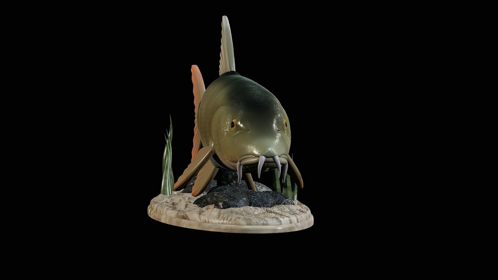 fish Common barbel statue underwater detailed texture 3D print model_40