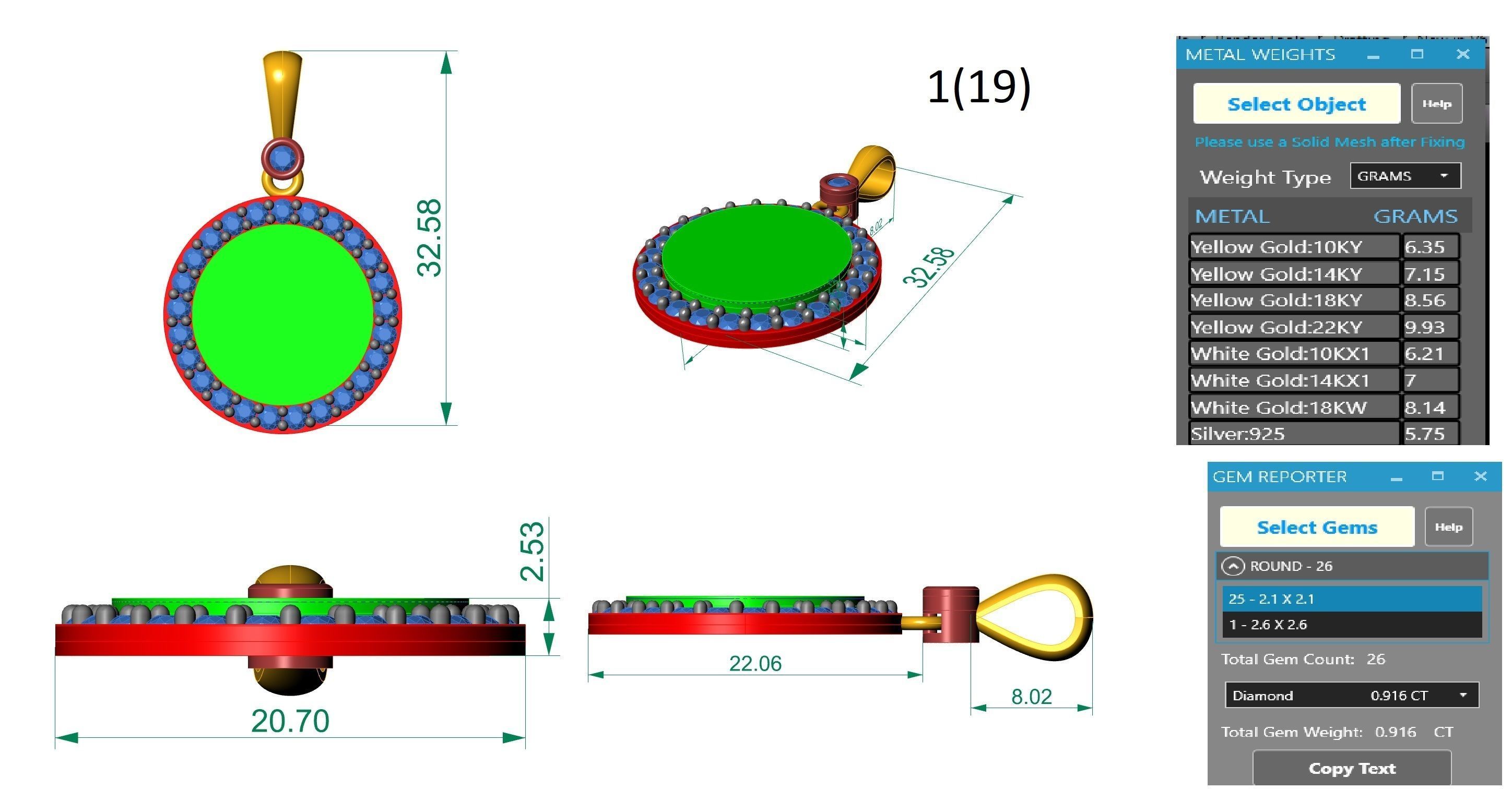 Round Circle Light Charm Pendant Necklace 3D print model_3