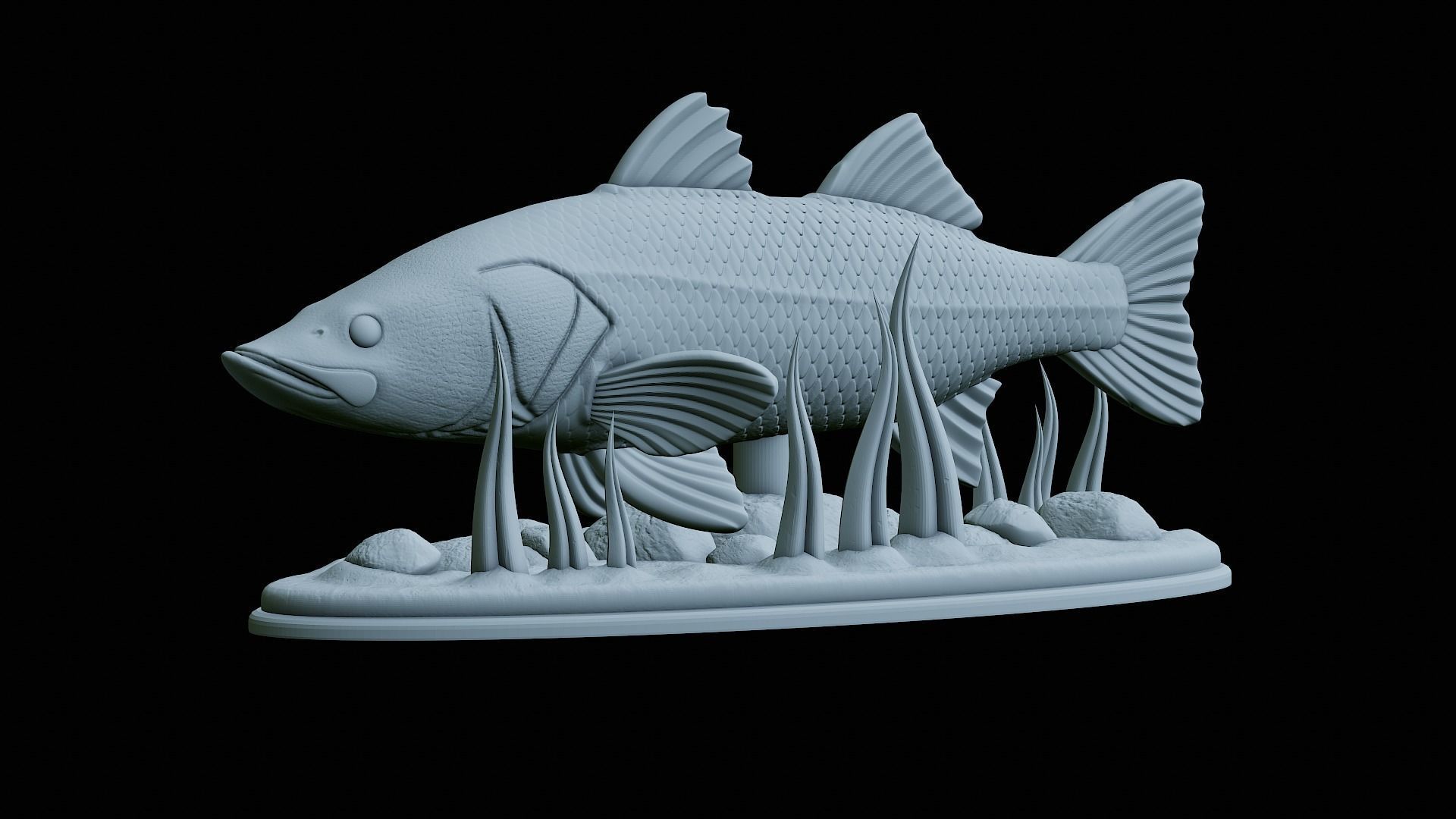 fish black snook statue underwater detailed texture 3D print model_1