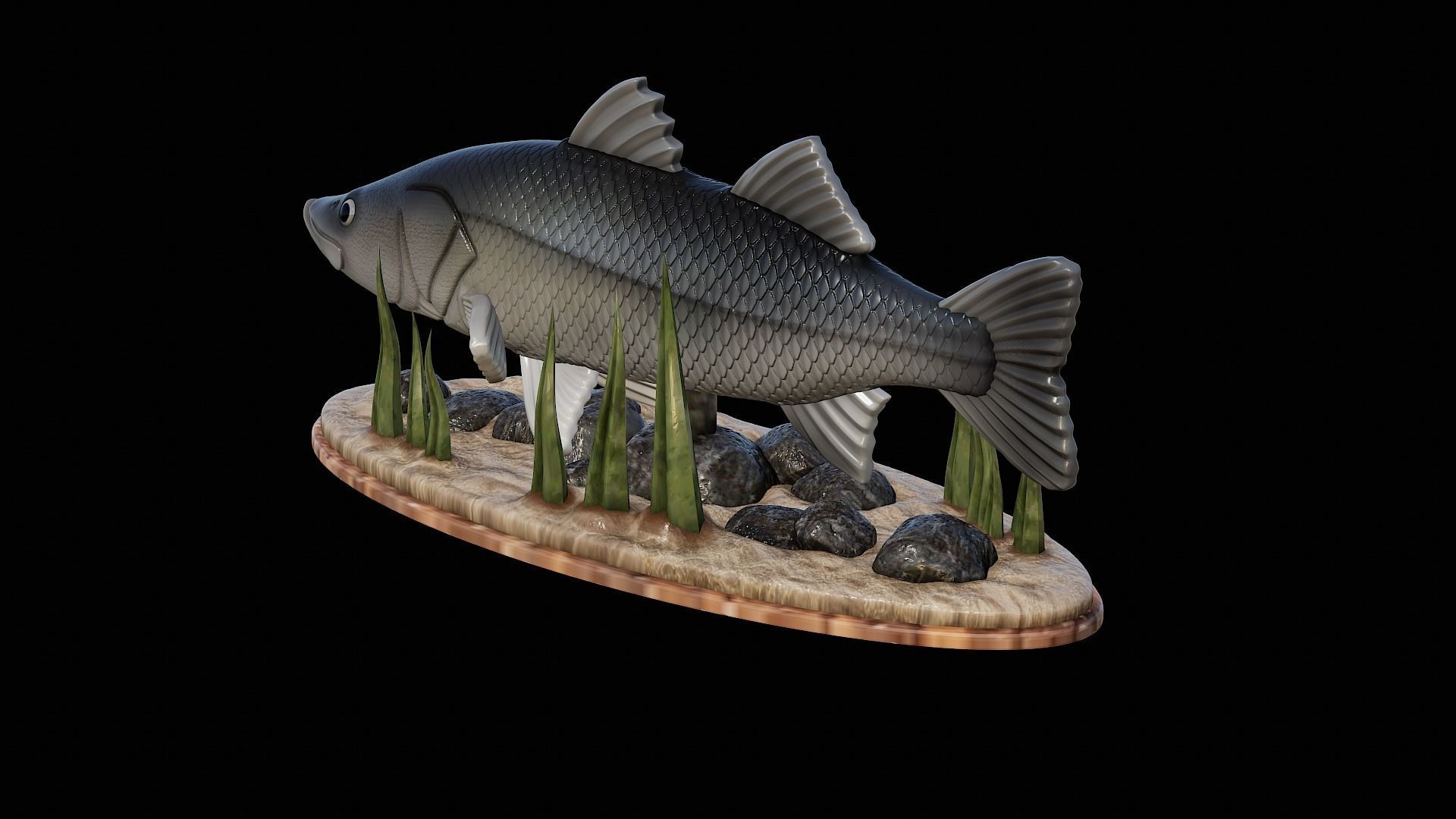 fish black snook statue underwater detailed texture 3D print model_9