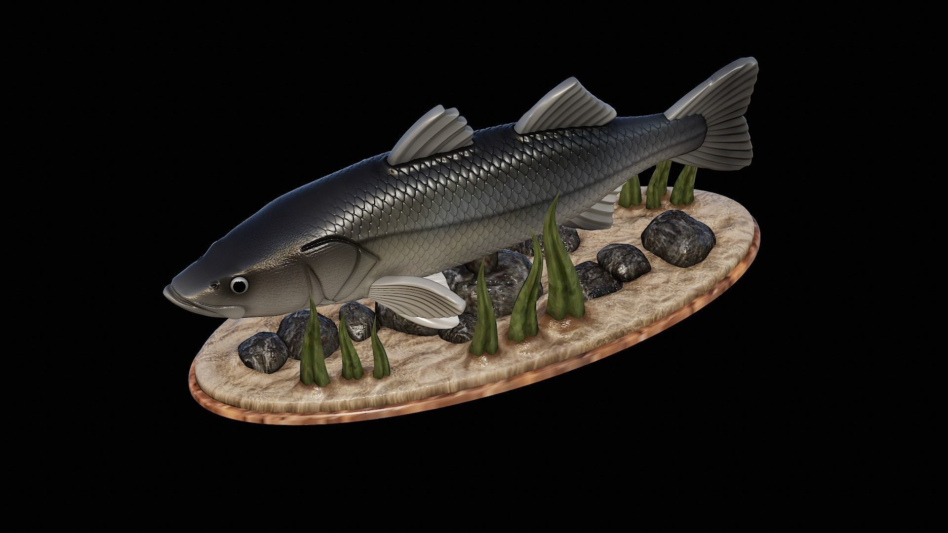 fish black snook statue underwater detailed texture 3D print model_12