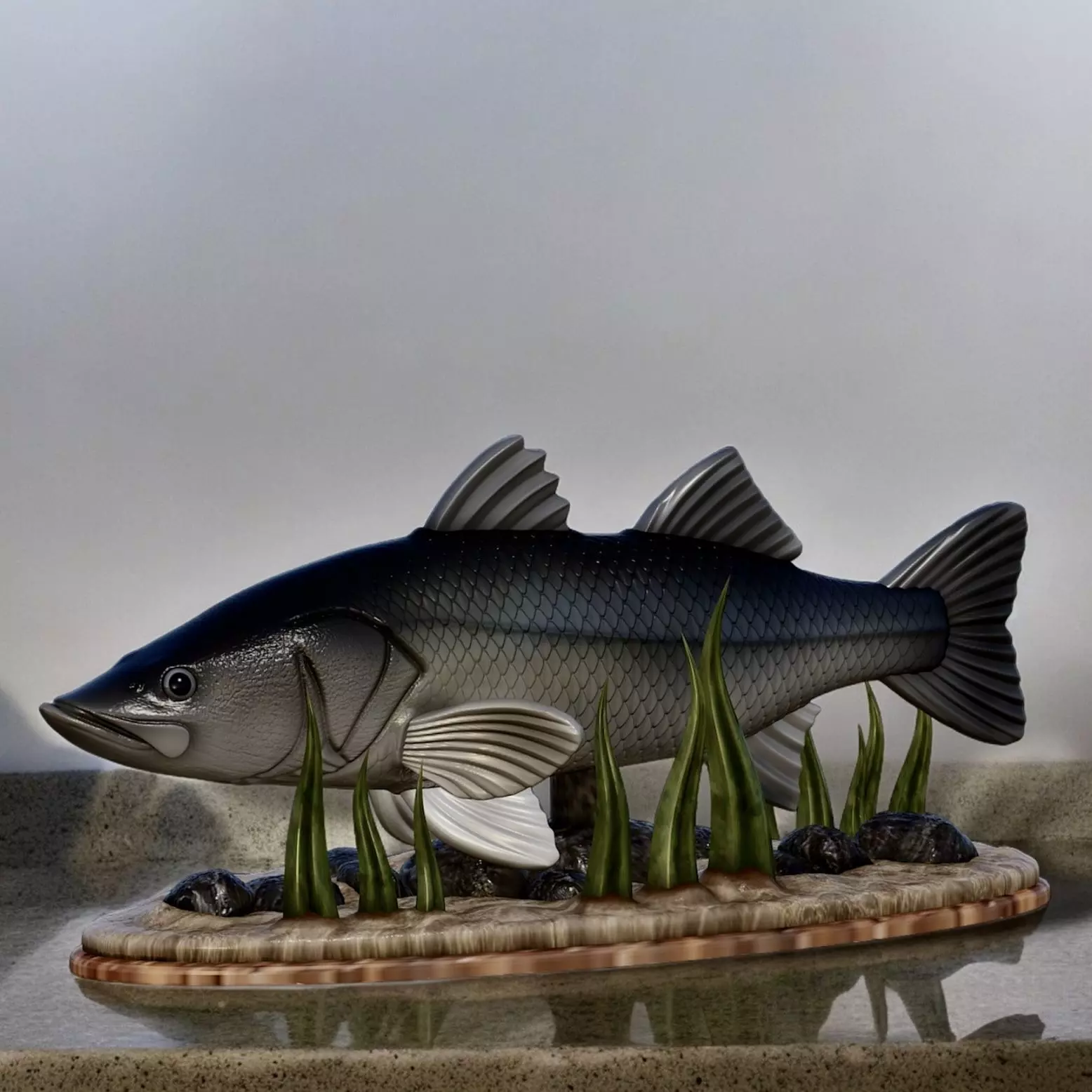 fish black snook statue underwater detailed texture 3D print model_0