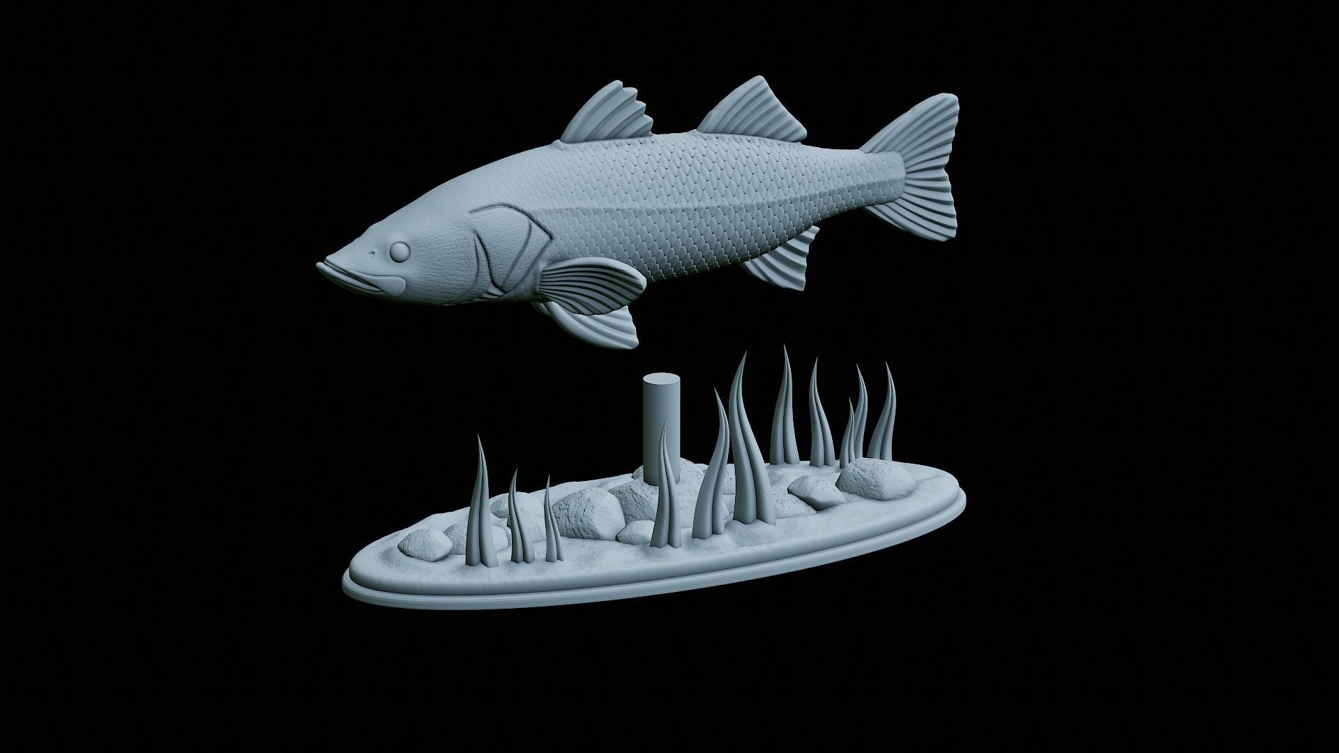 fish black snook statue underwater detailed texture 3D print model_3