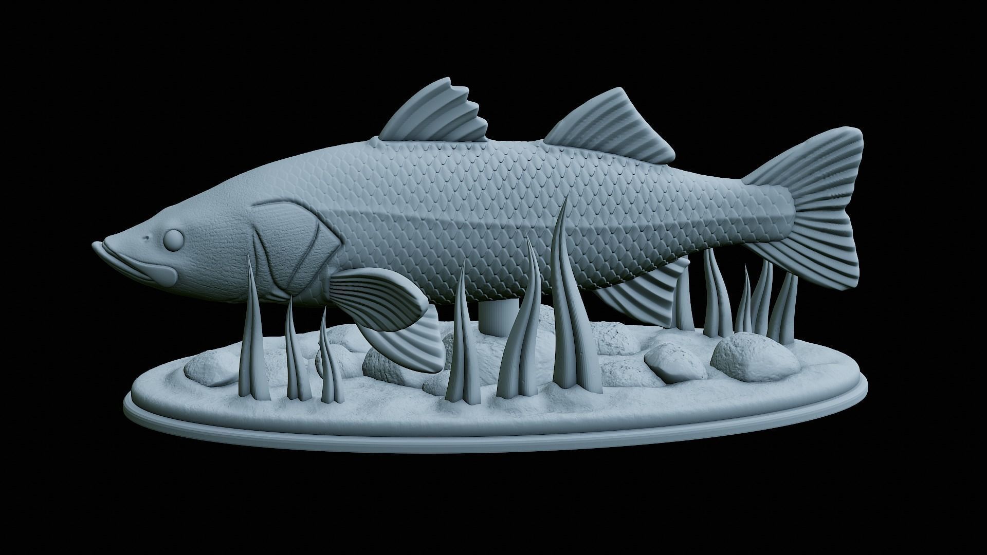 fish black snook statue underwater detailed texture 3D print model_36