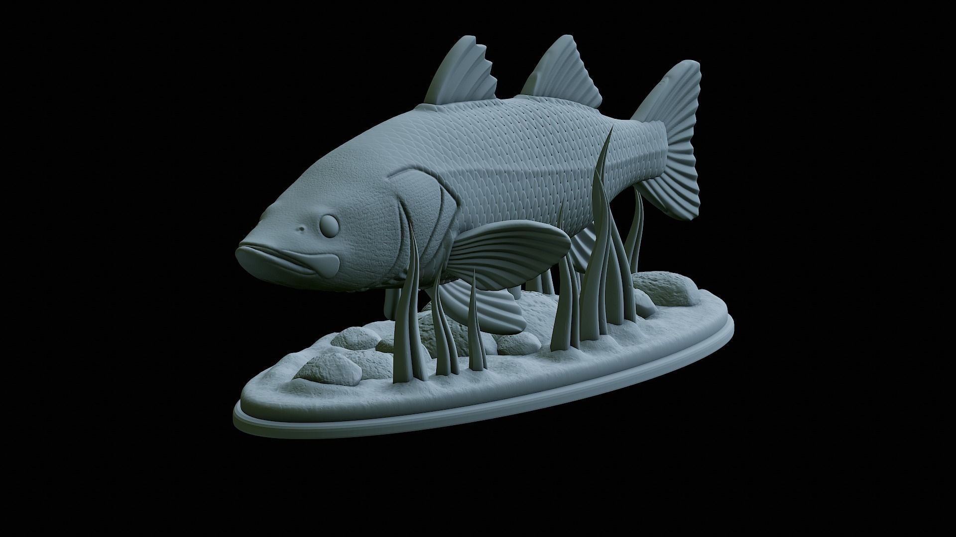fish black snook statue underwater detailed texture 3D print model_25