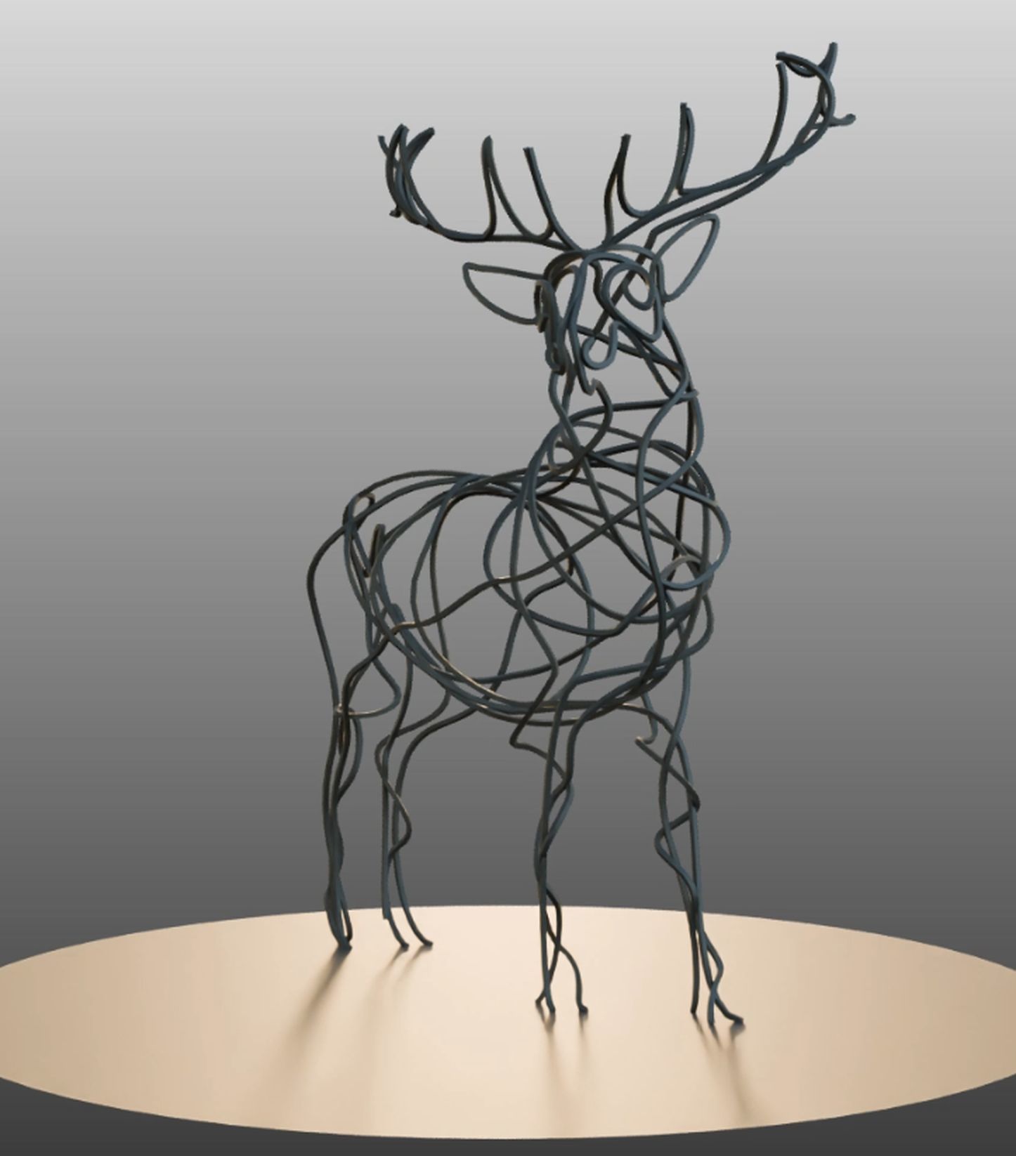 Deer sculture metallic 3D model_1