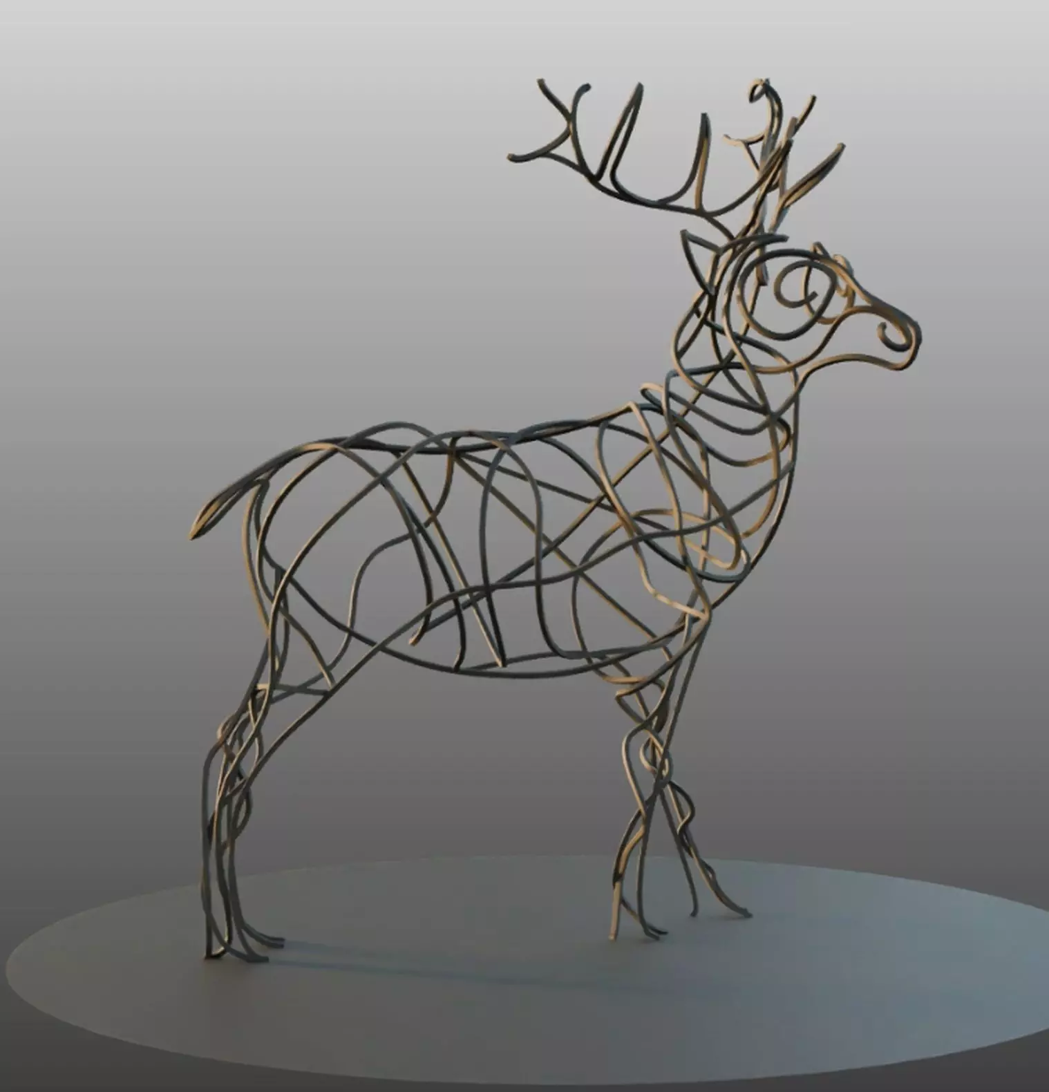 Deer sculture metallic 3D model_0