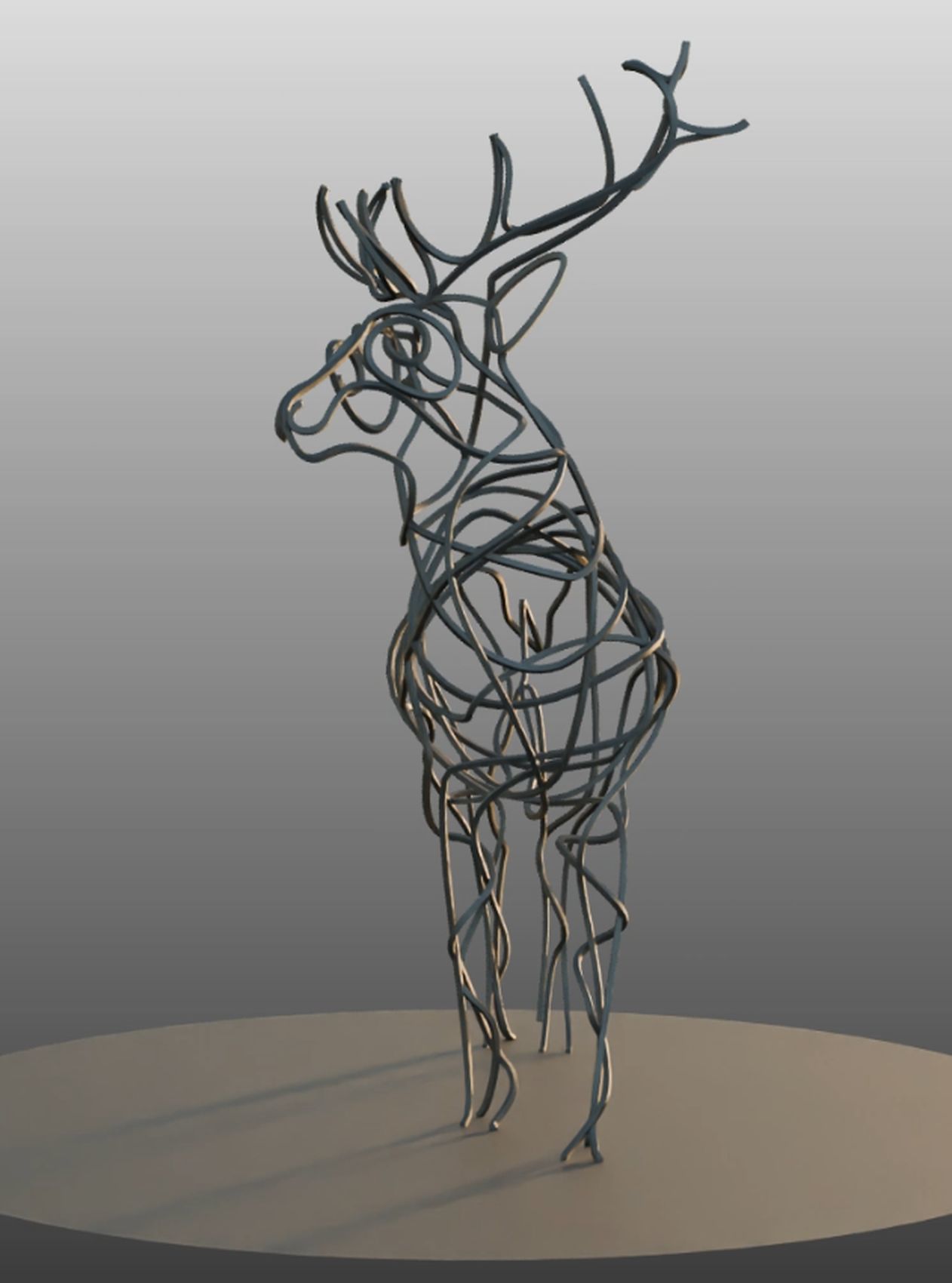 Deer sculture metallic 3D model_3