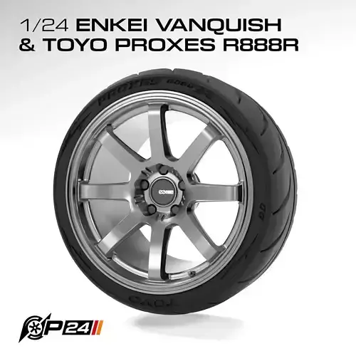 1-24 18-inch Enkei Vanquish and Toyo Proxes R888R Combo 3D print model