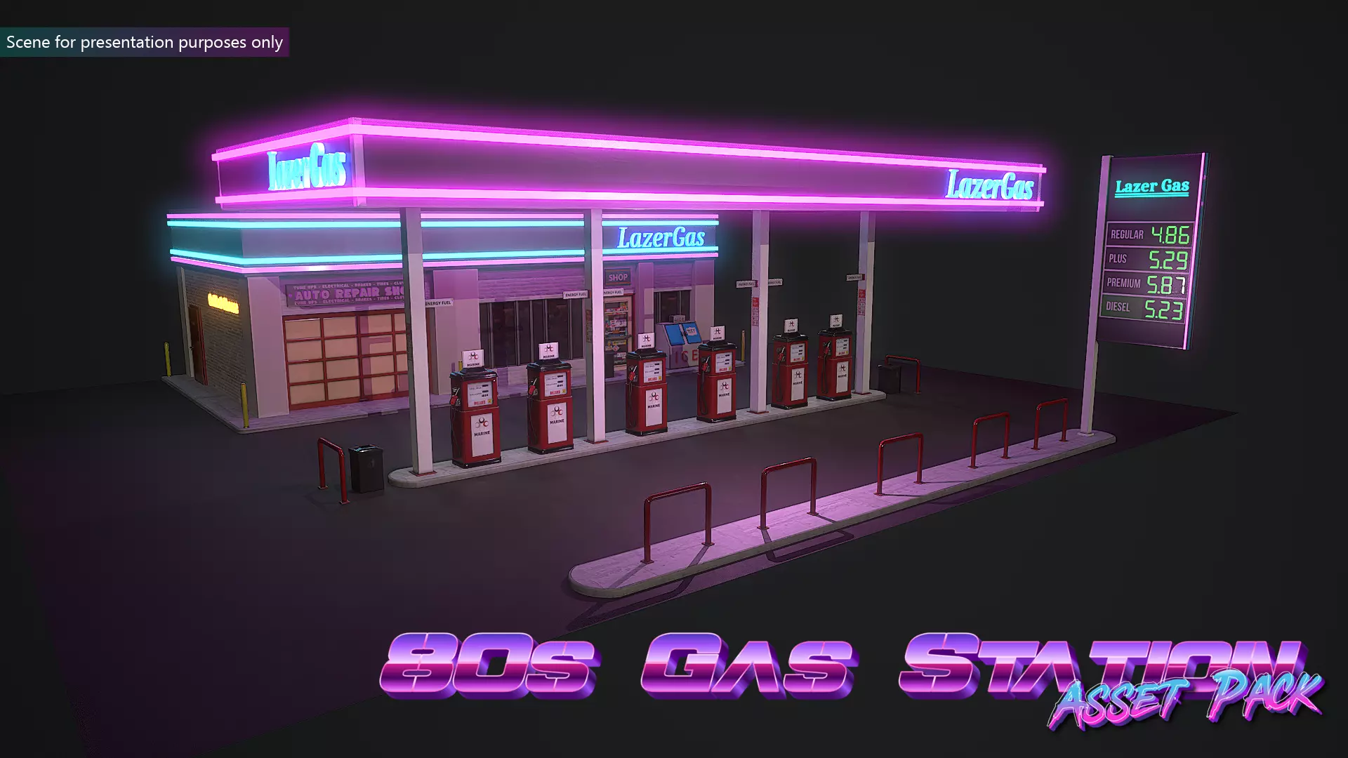 Low Poly 80s Gas Station Low-poly 3D model_0