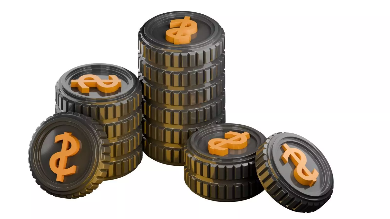 Low Poly Style -- Black Orange -- Golden USD Coin Token Free low-poly 3D model