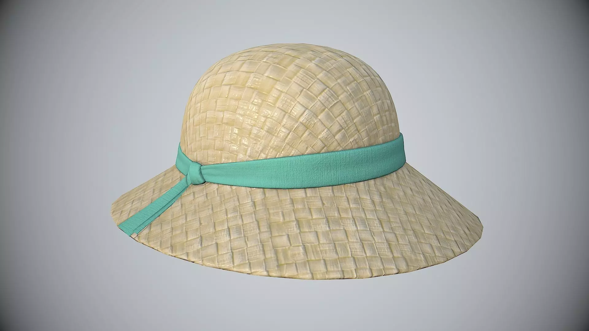 Straw sun hat Low-poly 3D model_0