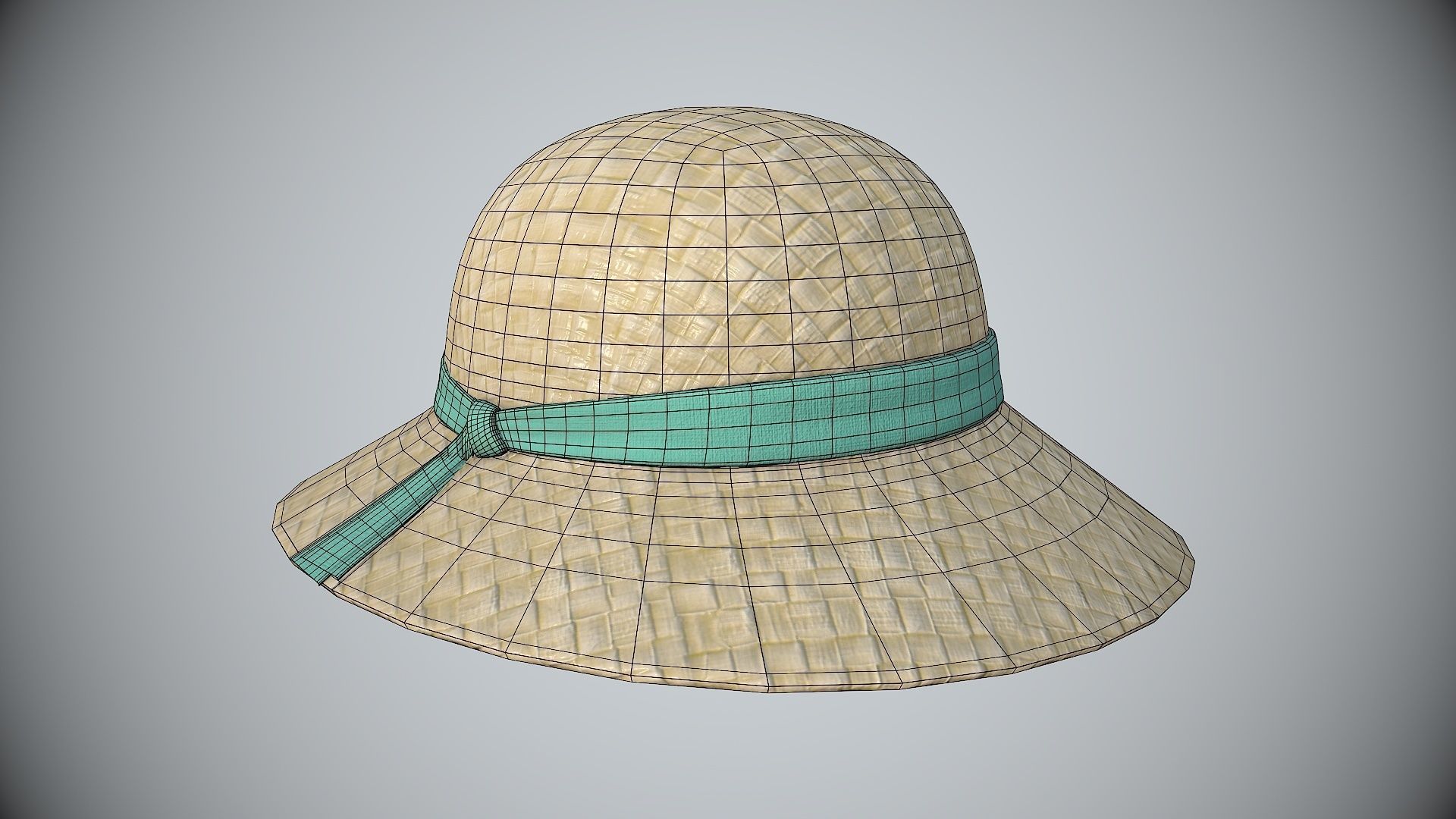 Straw sun hat Low-poly 3D model_2