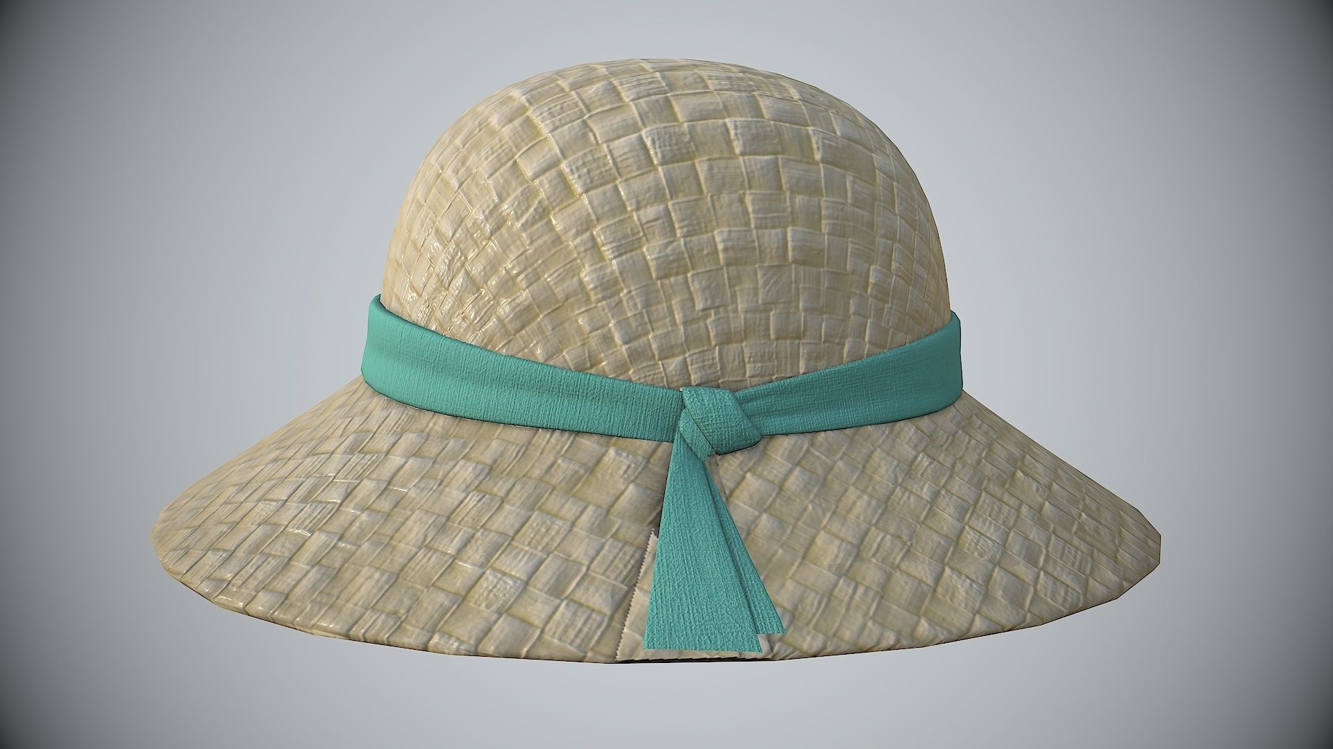 Straw sun hat Low-poly 3D model_10