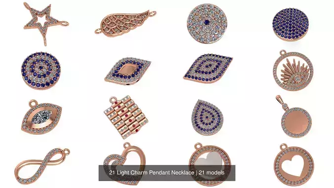 21 Light Charm Pendant Necklace 3D Model Collection