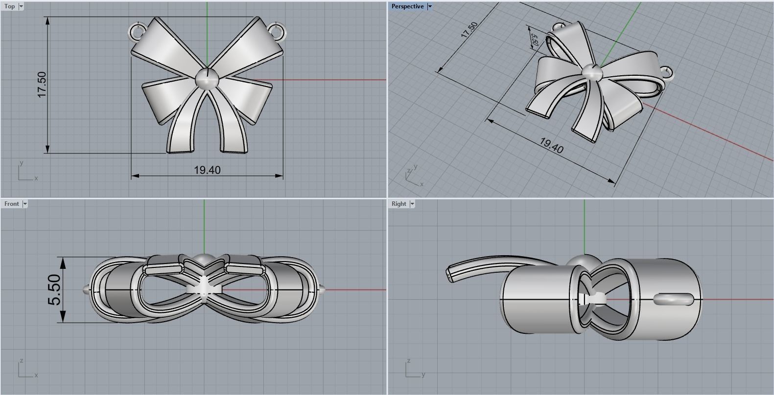 Bow pendant model 890 3D print model_3