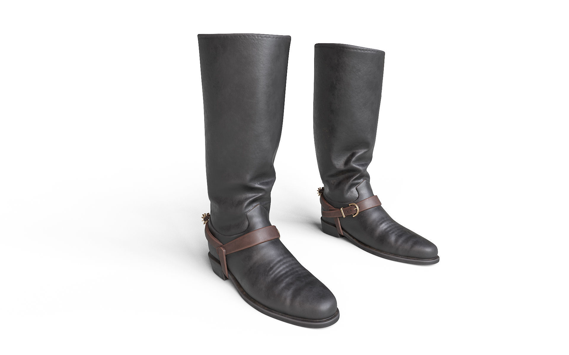 Cowboy Boots with Spurs Low-poly 3D model_2