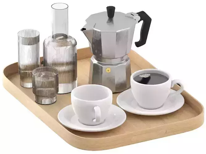 rectangular tray of coffee and water 3D model