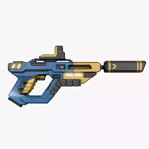 Sci-Fi Electric Cobalt Blue Pistol - Lowpoly Futuristic Gun