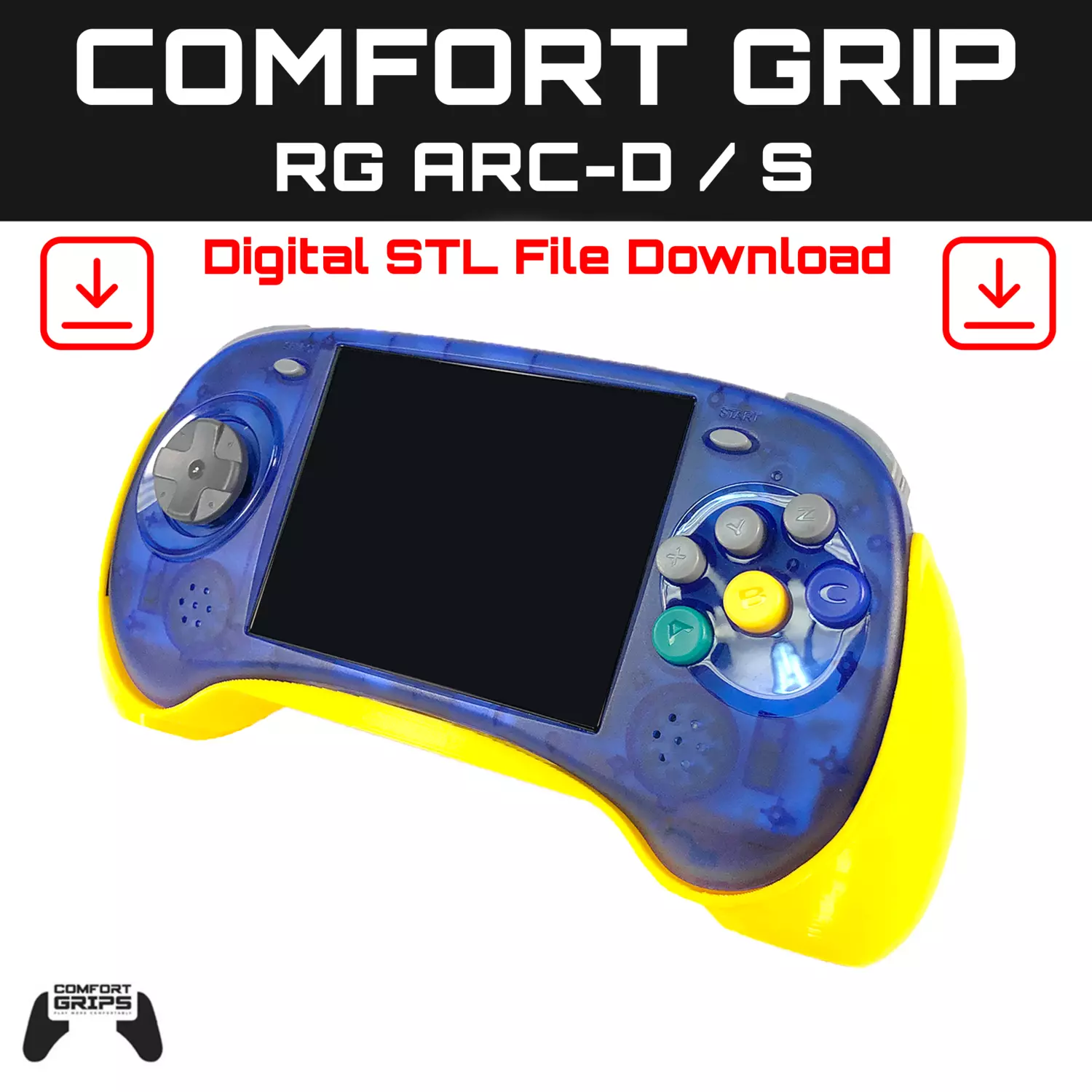 Anbernic RGARCD and RGARCS Comfort Grip Case and Screen Guard 3D print model_0