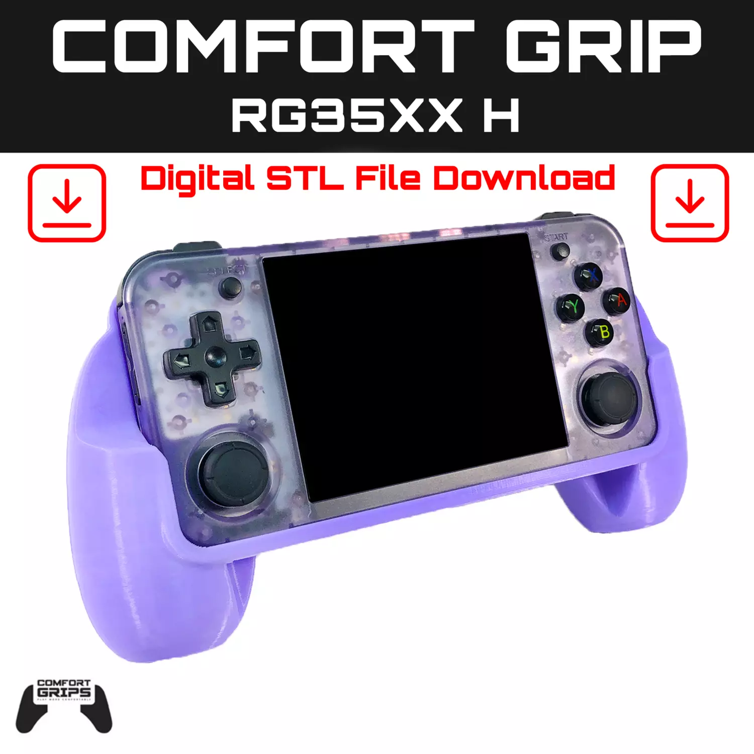 Anbernic RG35XX H Comfort Grip Case and Screen Guard 3D print model_0