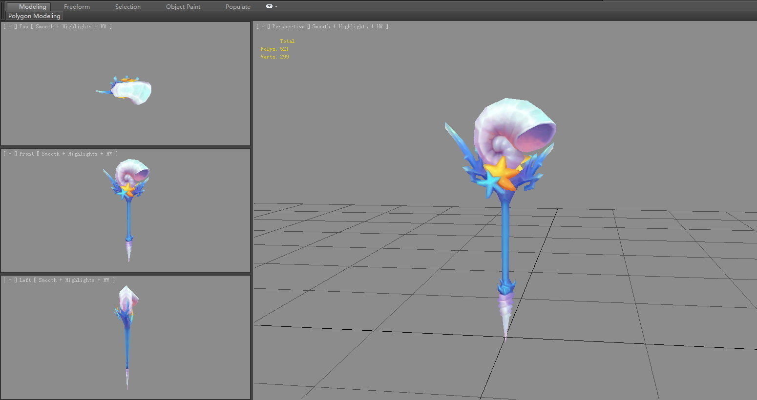 Cartoon conch shell wand - Conch Horn Low-poly 3D model_4