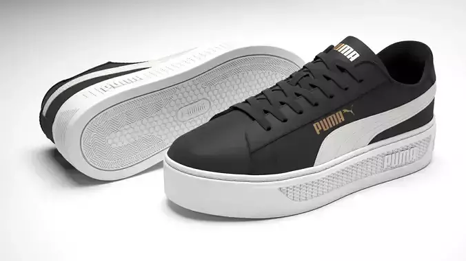 Puma Smash 3 Platform Black Leather Sneakers