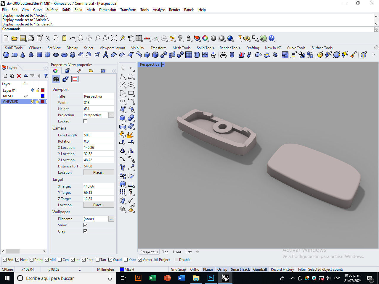 Plastic button for watch DW-6900 compatible 3D print model_9
