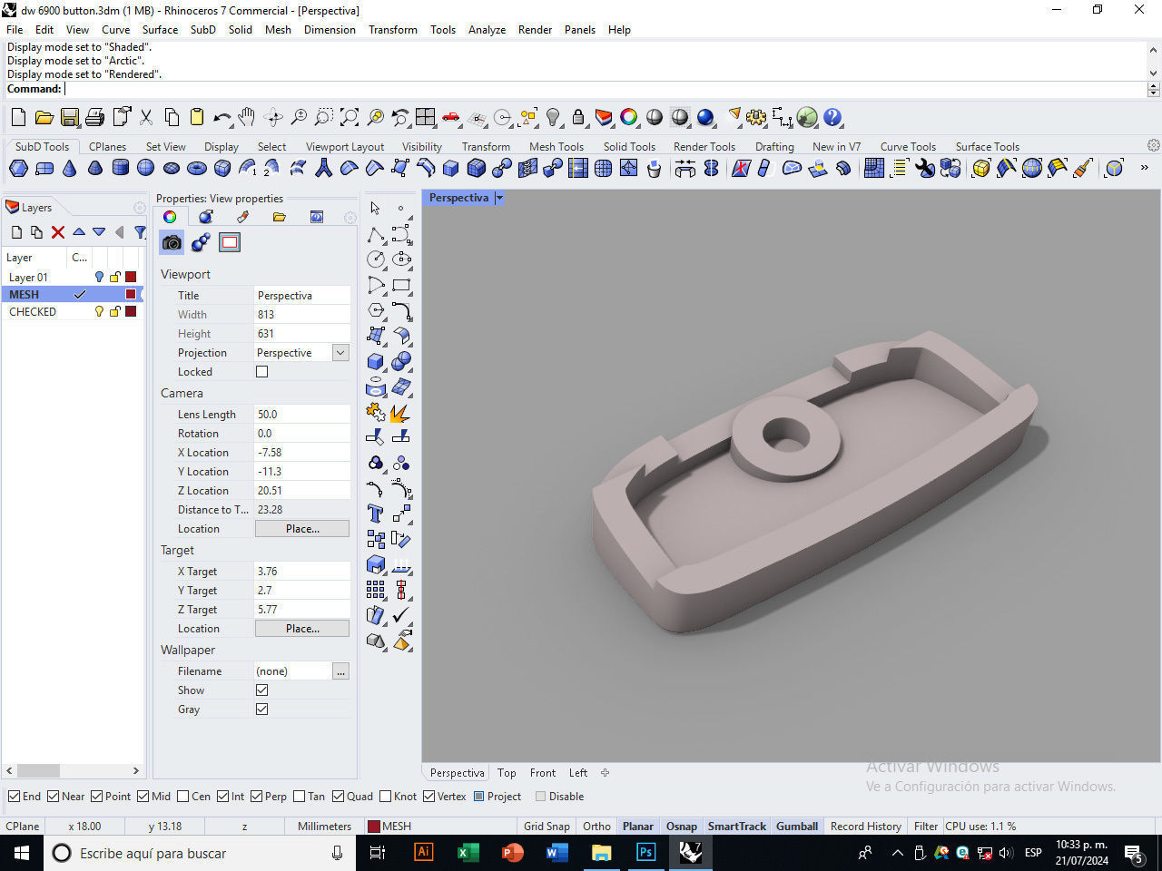 Plastic button for watch DW-6900 compatible 3D print model_13