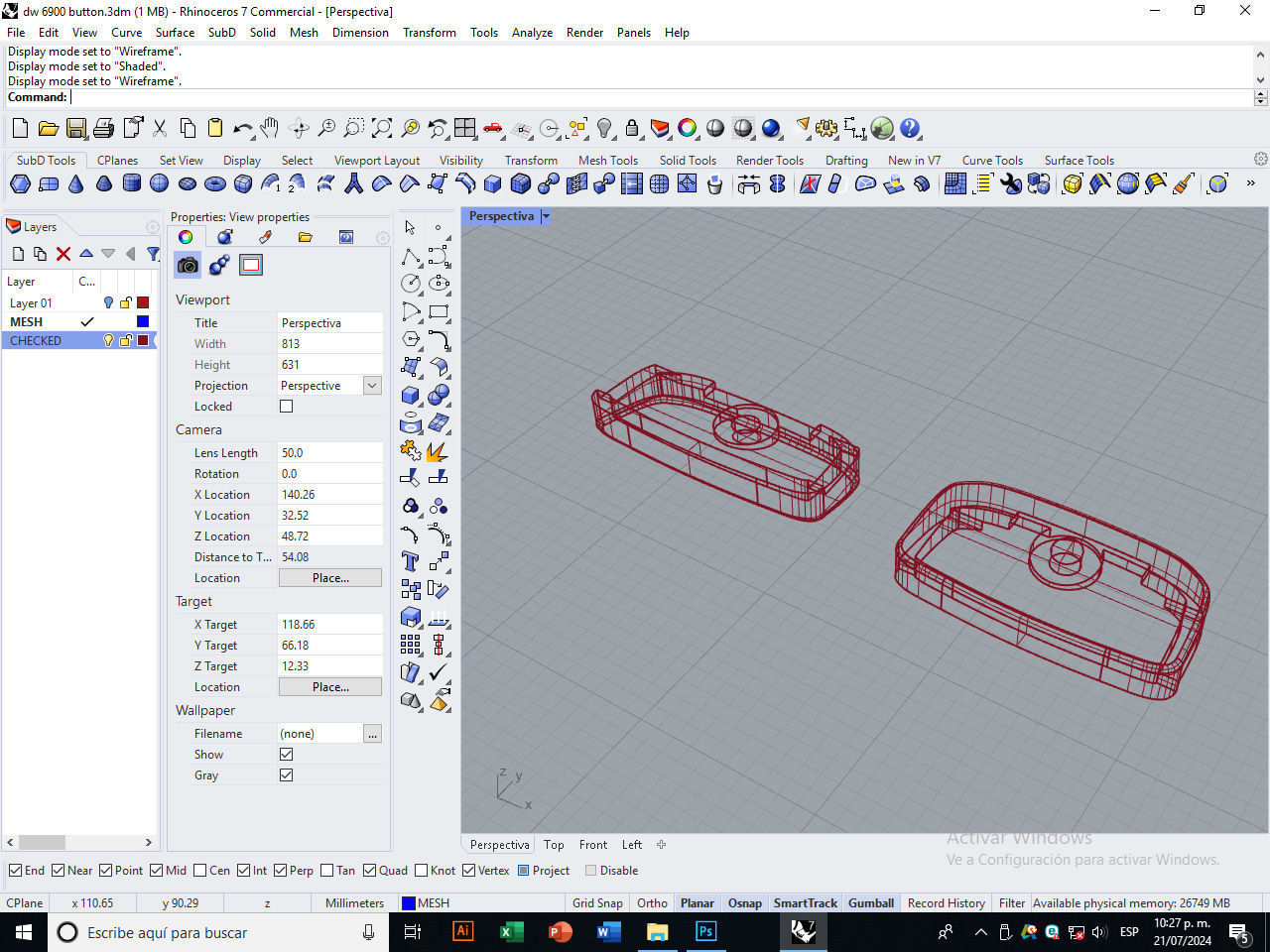 Plastic button for watch DW-6900 compatible 3D print model_7