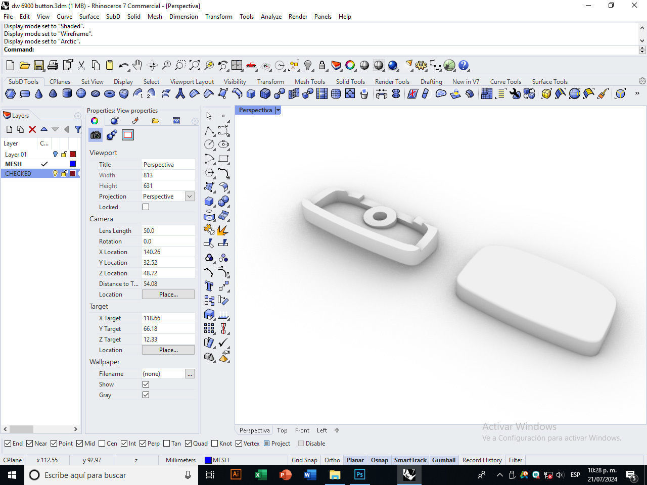 Plastic button for watch DW-6900 compatible 3D print model_8