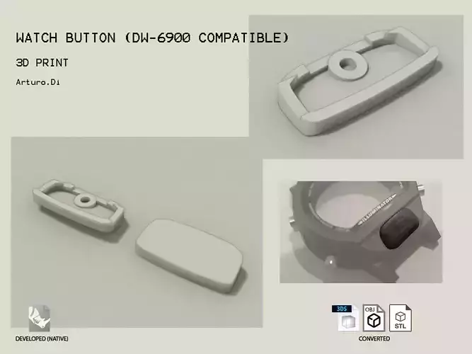Plastic button for watch DW-6900 compatible 3D print model
