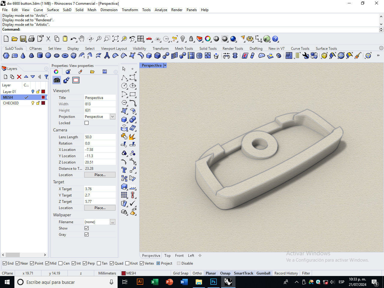Plastic button for watch DW-6900 compatible 3D print model_14
