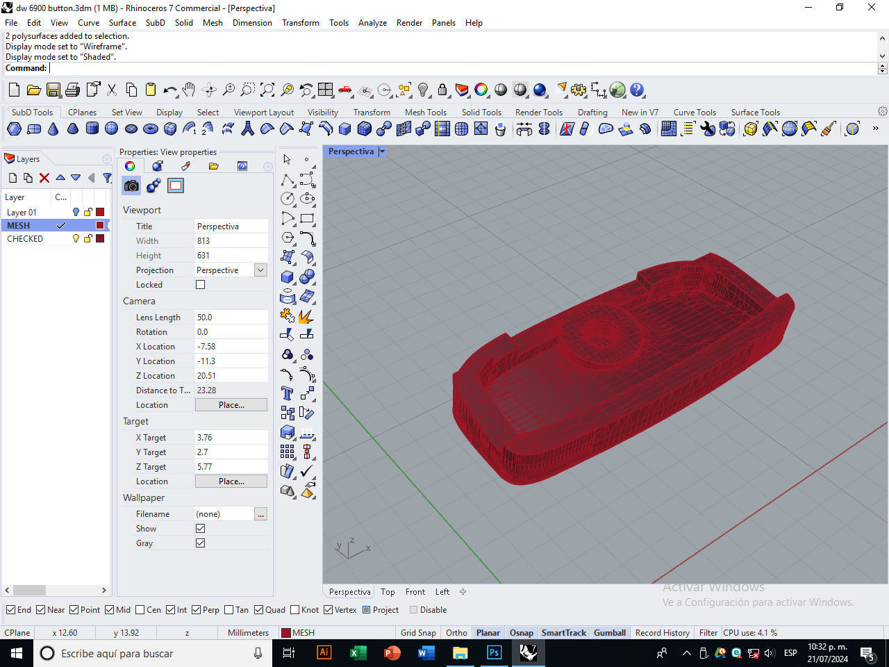 Plastic button for watch DW-6900 compatible 3D print model_11