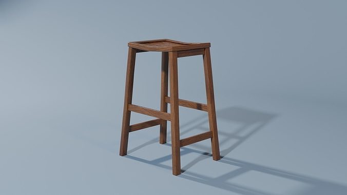 Rustic Modern Wooden Bar Stool - 3D Model 3D model