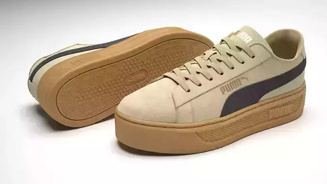 Puma Smash 3 Platform Oatmeal Suede Sneakers