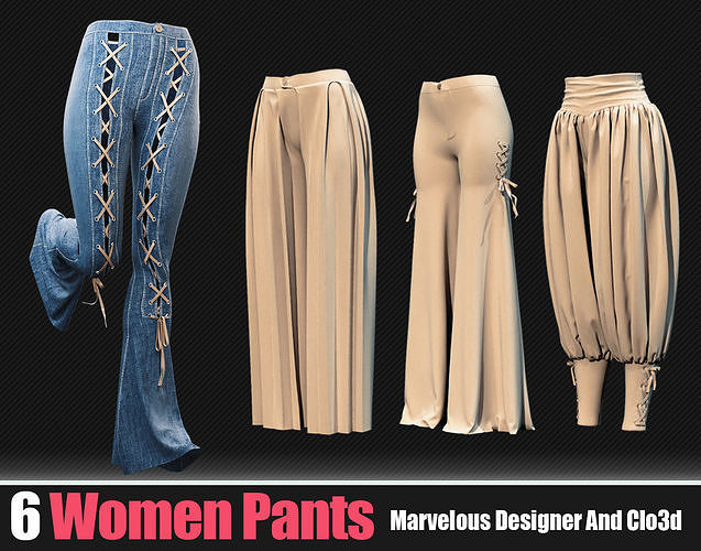 6 Pants Women In Marvelous Designer Vol 01 3D model