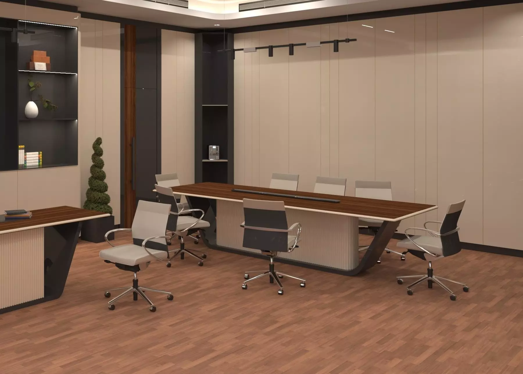 High Quality Meeting Table with Black White Wood with Walnut Top Free 3D model