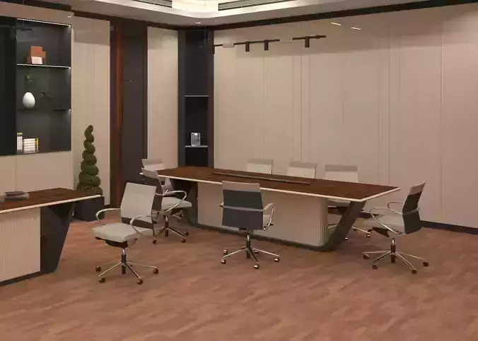 High Quality Meeting Table with Black White Wood with Walnut Top