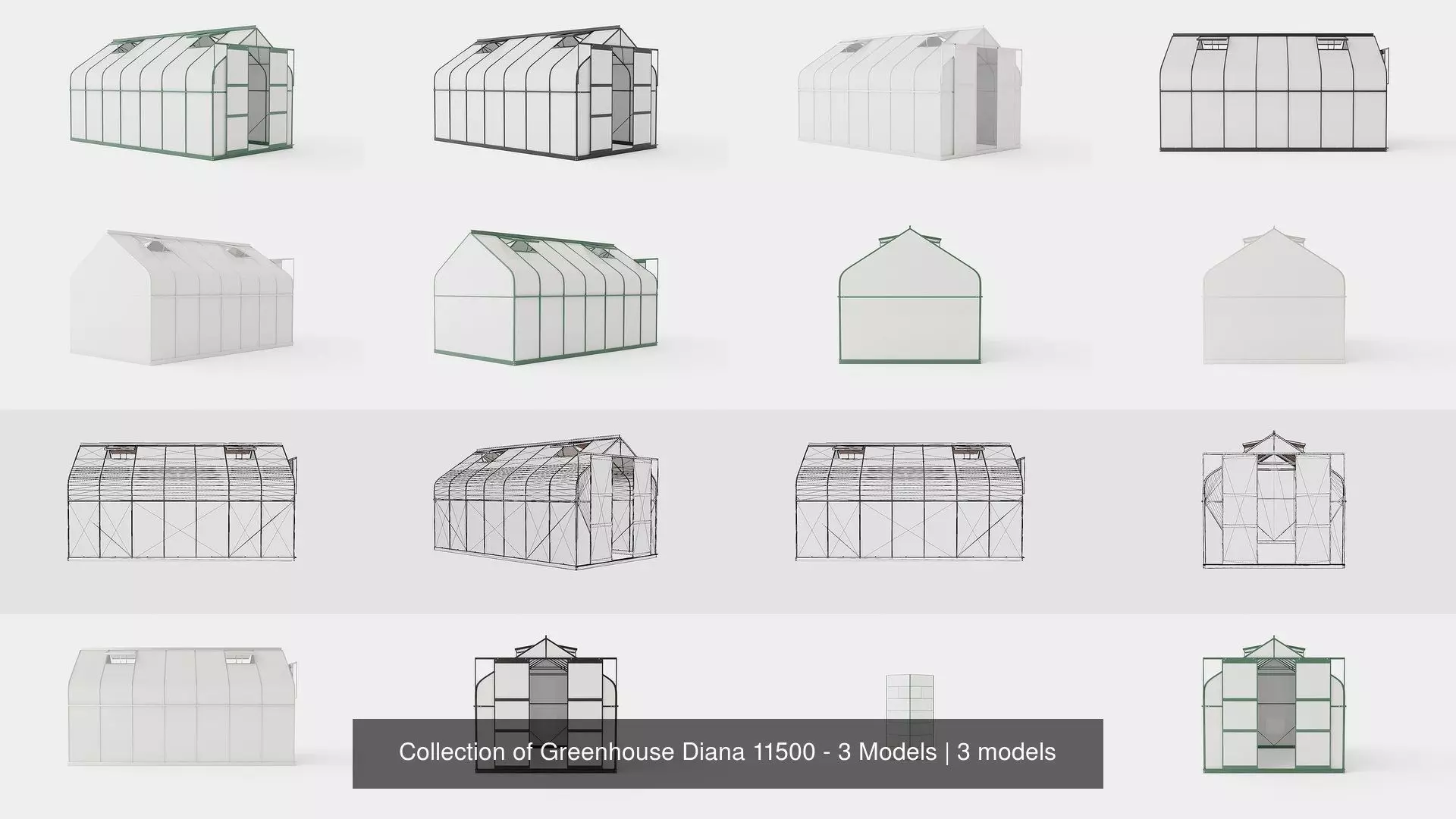 Collection of Greenhouse Diana 11500 - 3 Models 3D Model Pack
