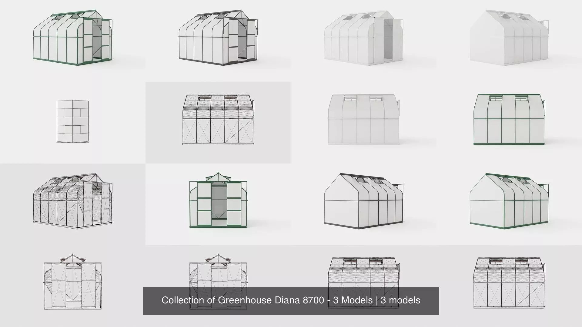 Collection of Greenhouse Diana 8300 - 3 Models 3D Model Pack