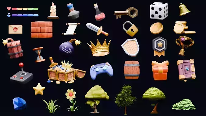 Stylized Game Items - Bundle Edition Low-poly 3D model