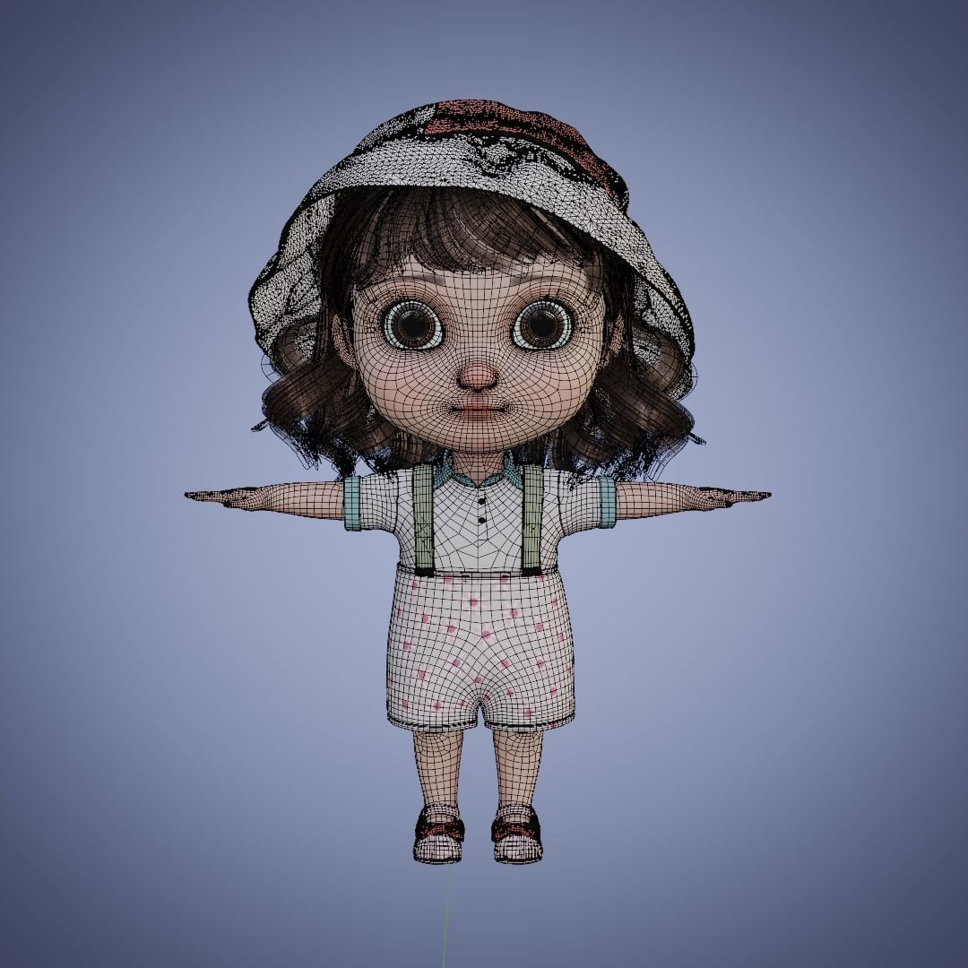 Chibi Cartoon Girl Low-poly 3D model_17