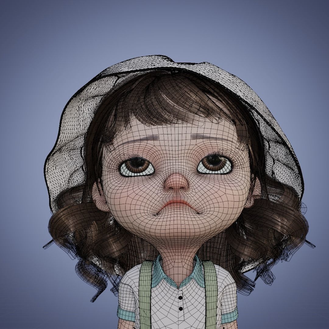Chibi Cartoon Girl Low-poly 3D model_16