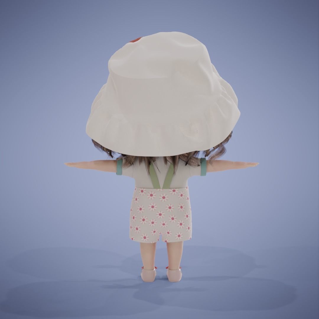 Chibi Cartoon Girl Low-poly 3D model_15