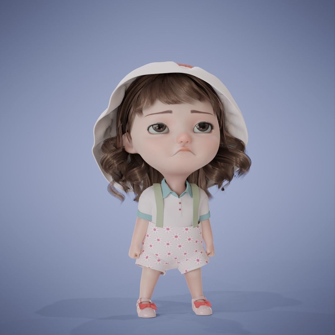 Chibi Cartoon Girl Low-poly 3D model_11