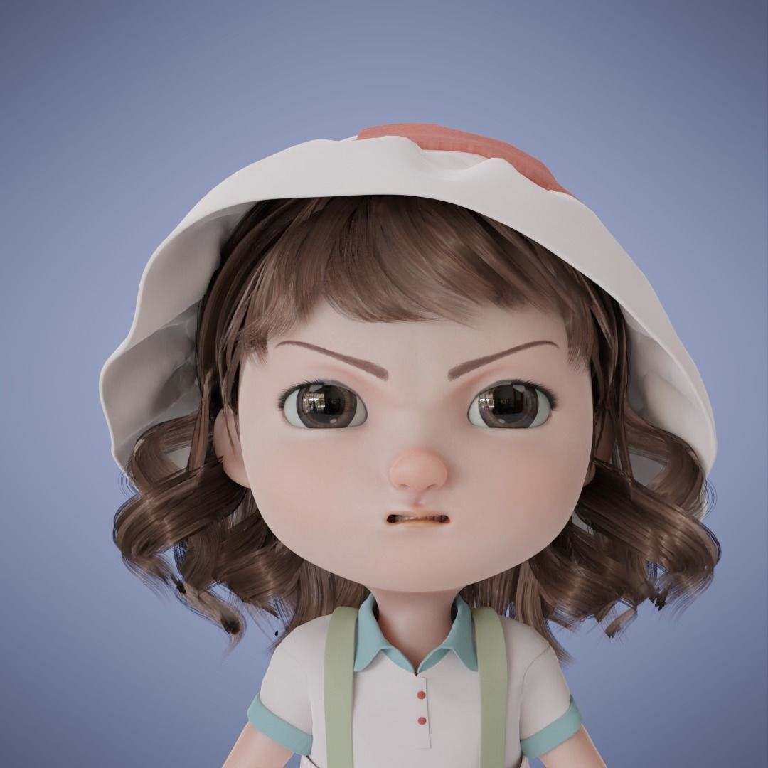 Chibi Cartoon Girl Low-poly 3D model_5