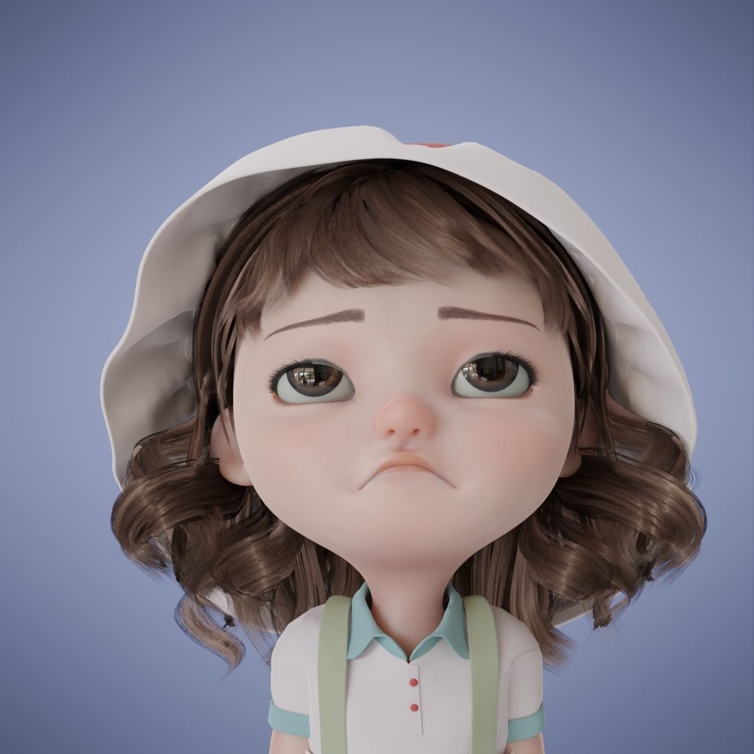 Chibi Cartoon Girl Low-poly 3D model_6