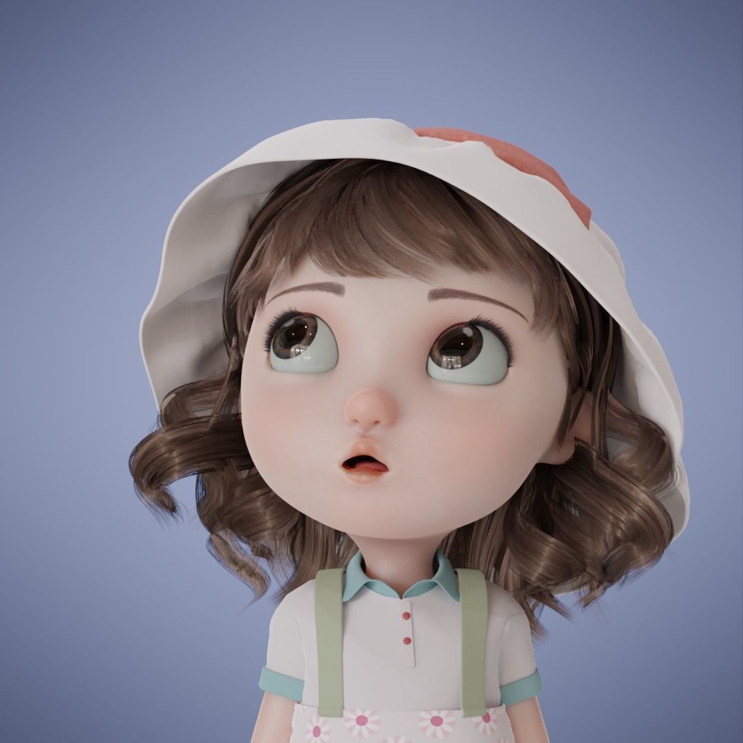 Chibi Cartoon Girl Low-poly 3D model_3
