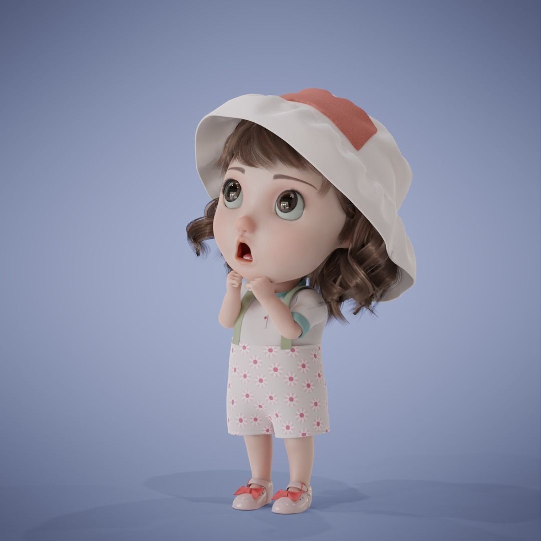 Chibi Cartoon Girl Low-poly 3D model_10